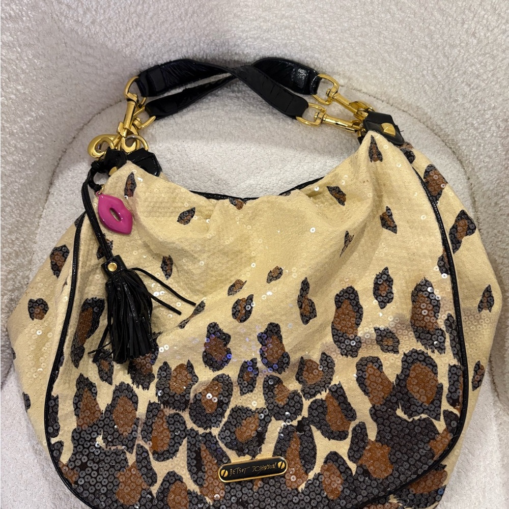 Vintage Betsy Johnson Leopard Print Hobo Bag